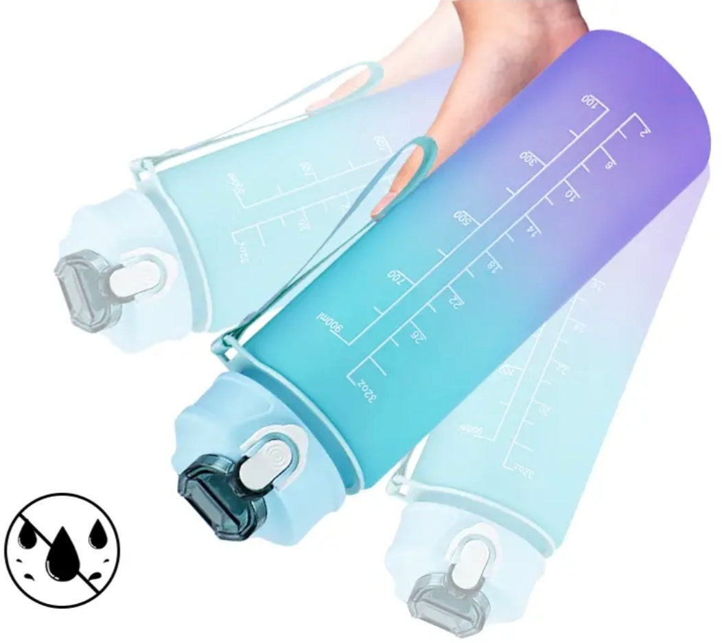 Bouteille d'eau de sport,avec marquage de l'heure,Bouteille d'eau de 750 ml avec paille, Gourde étanche.